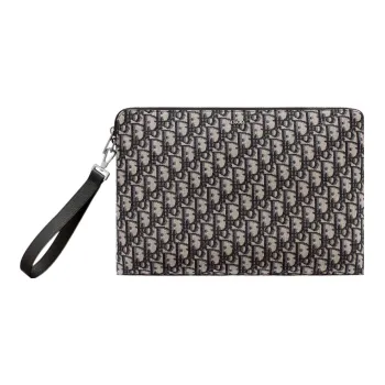 DIOR Embroidered Cow Leather Clutch Unisex Black