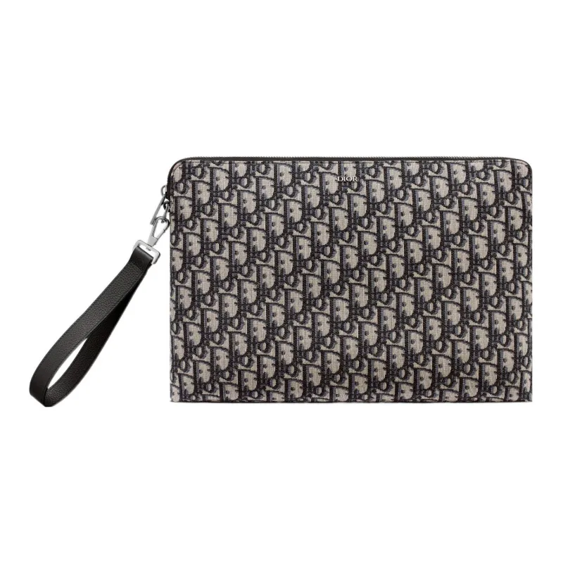 DIOR Embroidered Cow Leather Clutch Unisex Black-0