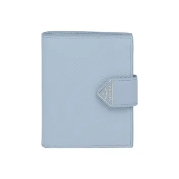 PRADA Smooth Leather Wallet Small Size Women's Light Blue