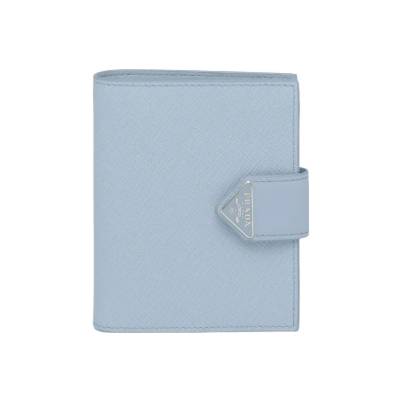 PRADA Smooth Leather Wallet Small Size Women's Light Blue-0
