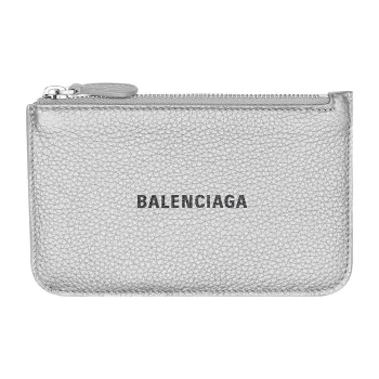 Balenciaga Cash Grained Calfskin Card Holder Wallet Large Size Women's Silver