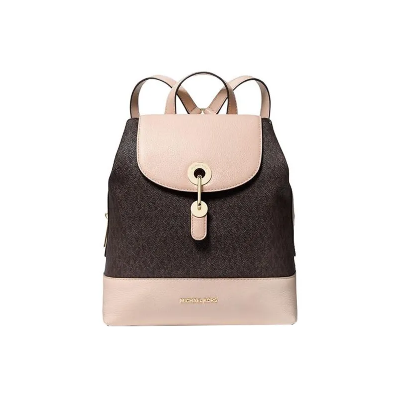 MICHAEL KORS Raven Canvas With Leather Backpack Medium Size Women's Pink/Dark Brown-0