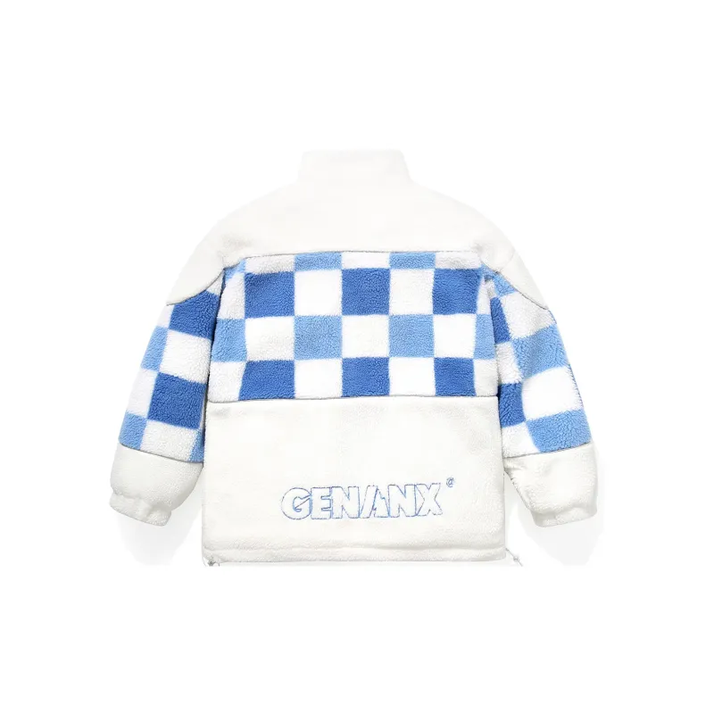 GENANX Letter Plaid Stand Collar Loose Fit Puffer Jacket Unisex-8