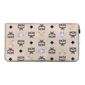 MCM Visetos Zip Around Rabbit Wallet Beige
