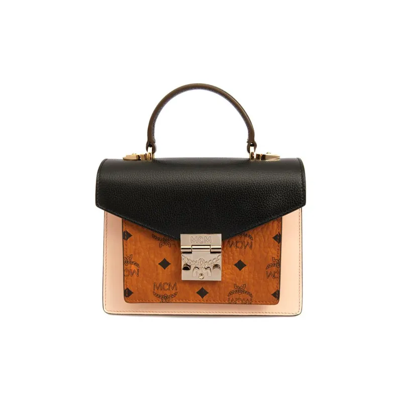 MCM Patricia Visetos Leather Satchel Bag Handbag Small Size Women's Black & Brown-0