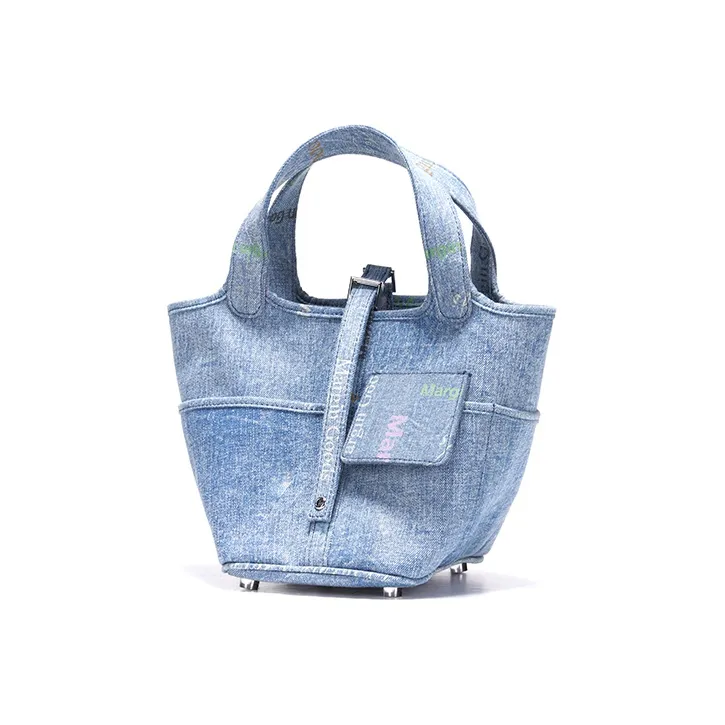 Margin Goods Yarn Khaki Fabric Bucket Bag Handbag Small Size Women's Blue/Black/White-11