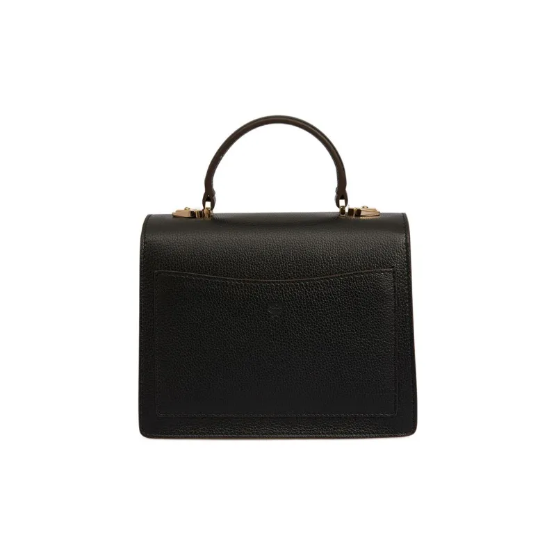 MCM Patricia Visetos Leather Satchel Bag Handbag Small Size Women's Black & Brown-2