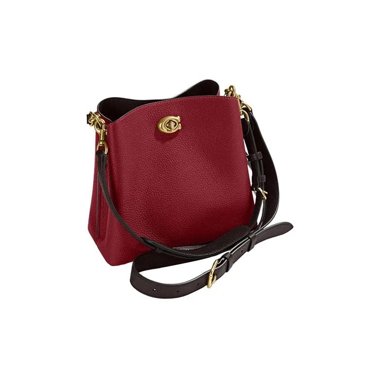 COACH Willow Pebbled Leather Bucket Bag, Shoulder Bag, Crossbody Bag Medium Size Women's Cherry Red-1