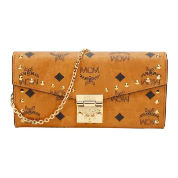 MCM PVC With Leather Chain Wallet Shoulder Bag Crossbody Bag Women's Brown Cognac