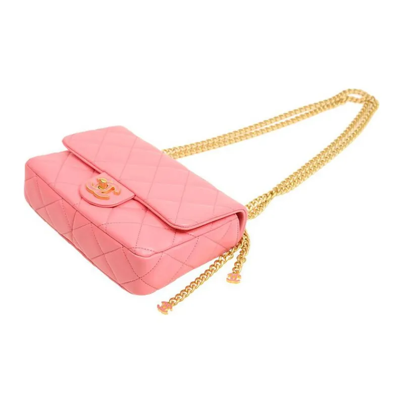CHANEL Classic Flap CF Lambskin Crossbody Bag, Shoulder Bag Mini Women's Coral Pink-3