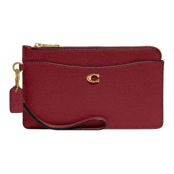 COACH Wristlet Pebbled Leather Wrist Bags Clutches Small Size Women's Cherry Red