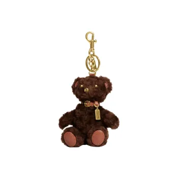 COACH Bag Charm Shearling Combo Glove Tanned Leather Keychain Charm Bag Accessory Women's Dark Brown