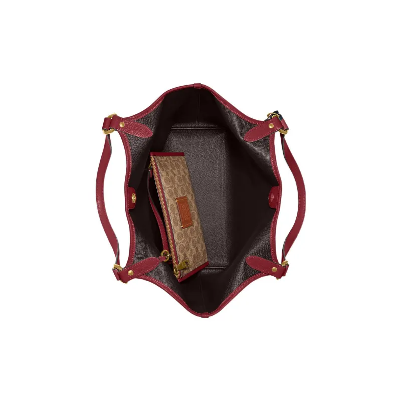 COACH Day Pebbled Leather With Coated Canvas Tote Bag Shopping Bag Handbag Shoulder Bag Women's Cherry Red-3