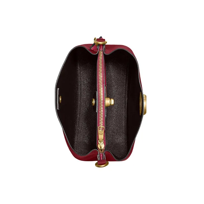 COACH Willow Pebbled Leather Bucket Bag, Shoulder Bag, Crossbody Bag Medium Size Women's Cherry Red-4