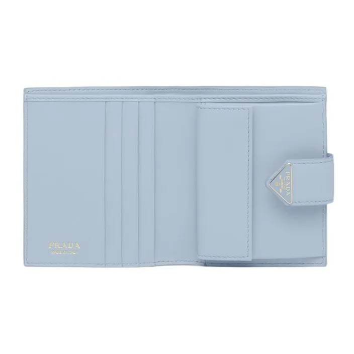 PRADA Smooth Leather Wallet Small Size Women's Light Blue-3