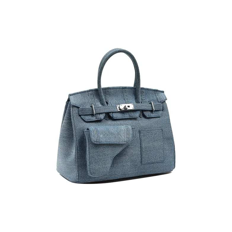 Margin Goods Cotton Handbag Women's Blue-1