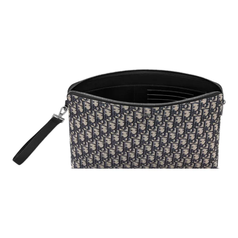 DIOR Embroidered Cow Leather Clutch Unisex Black-2