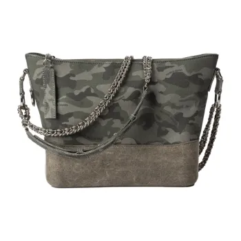 Margin Goods Yarn Khaki Fabric Hobo Bag, Crossbody Bag, Shoulder Bag Large Size Women's Camouflage
