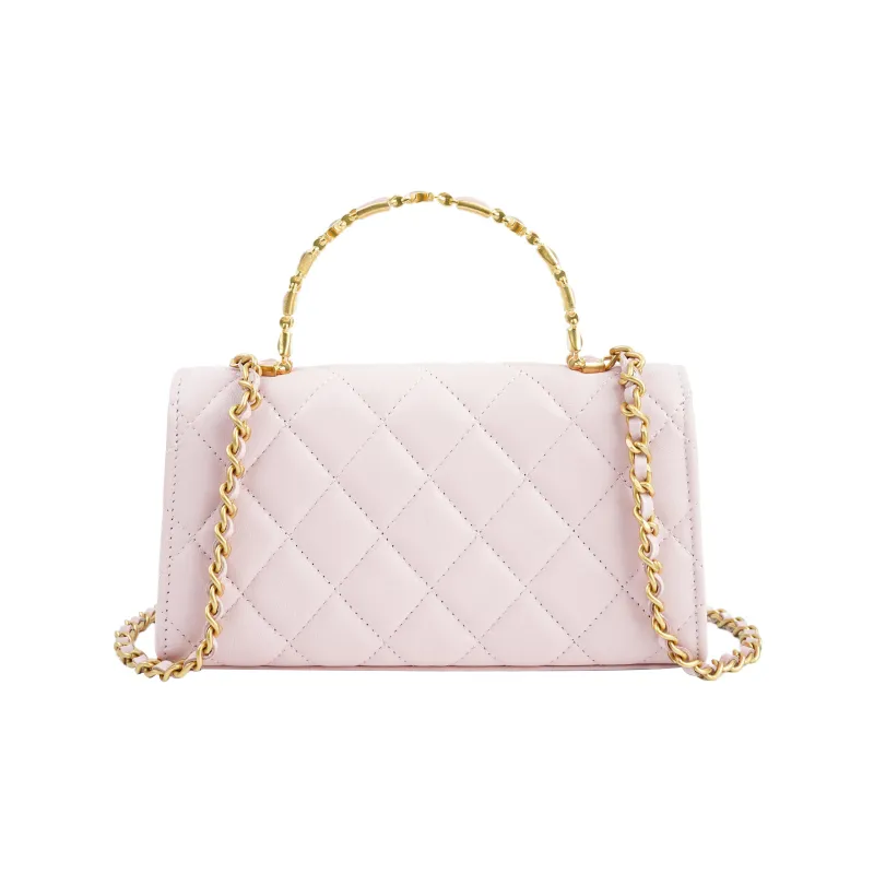 CHANEL Lambskin And Gold Metal Kelly Bag, Shoulder Bag, Crossbody Handbag Tubas Women's Pink-2