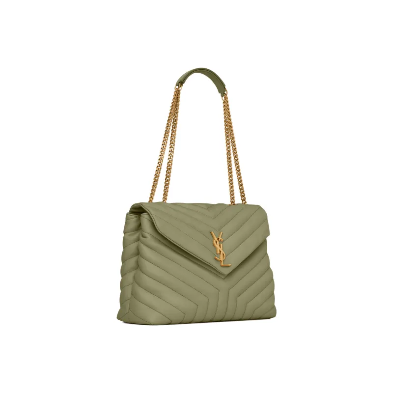 SAINT LAURENT LOULOU Cow Leather Portable Crossbody Bag Shoulder Bag Women's Light Gray Green-2