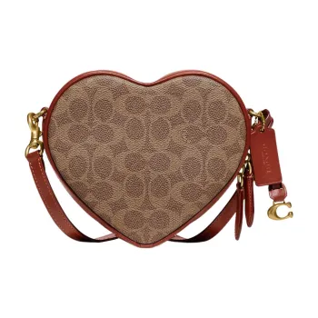 COACH Heart Cow Leather Shoulder Bag Crossbody Bag Small Size Women's Brown Yellow Rusty