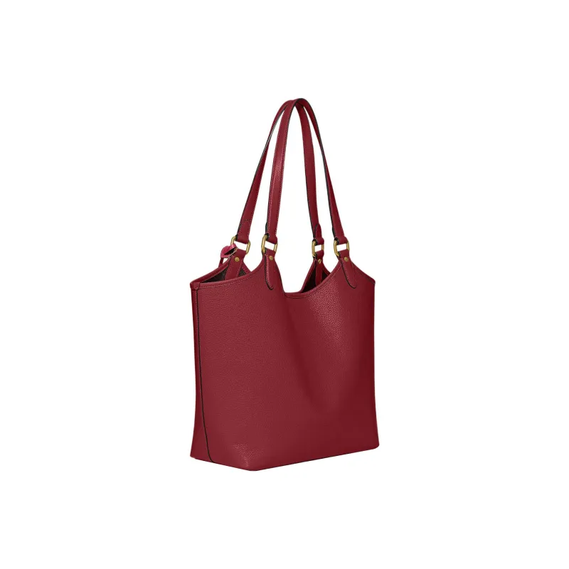 COACH Day Pebbled Leather With Coated Canvas Tote Bag Shopping Bag Handbag Shoulder Bag Women's Cherry Red-2