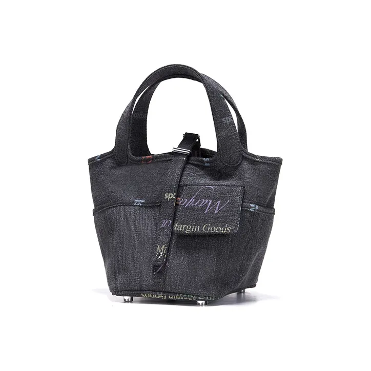 Margin Goods Yarn Khaki Fabric Bucket Bag Handbag Small Size Women's Blue/Black/White-6
