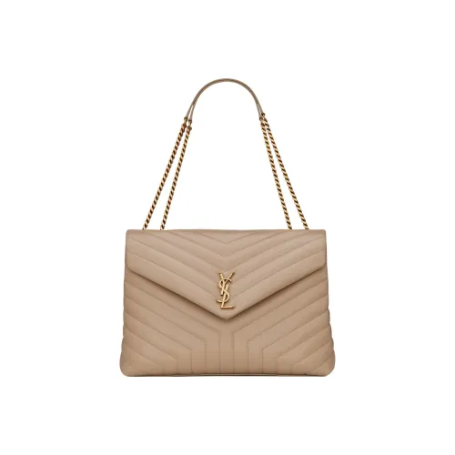 SAINT LAURENT LOULOU Calfskin Shoulder Bag Crossbody Bag Handbag Large Size Women's Dark Beige