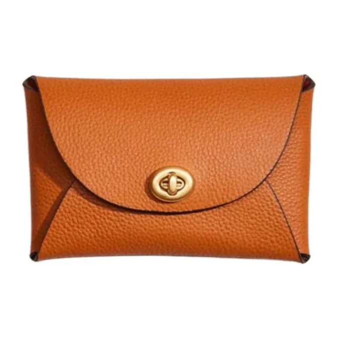 COACH Pouch Pebbled Leather Clutch Coin Purse Mini Women's Saddle Color-0