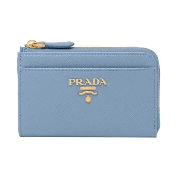 PRADA Leather Wallet Key Pouch Women's Light Blue