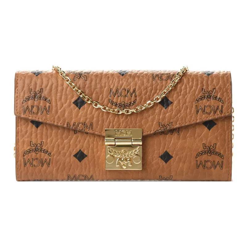 MCM Patricia Visetos Leather Shoulder Bag, Crossbody Bag, Wallet Large Size Women's Brown Cognac-0