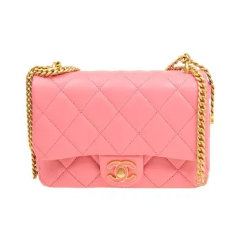 CHANEL Classic Flap CF Lambskin Crossbody Bag, Shoulder Bag Mini Women's Coral Pink