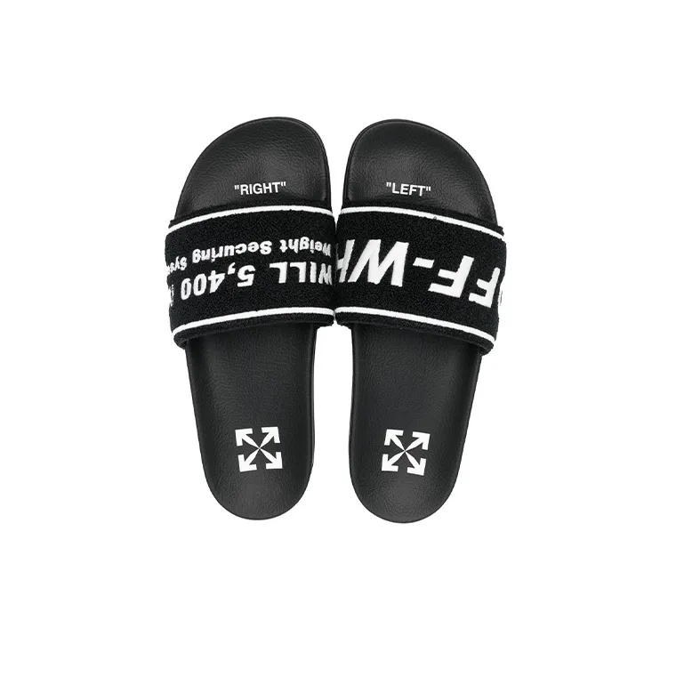 OFF-WHITE Logo-Embroidered Terry Slide Black White-4