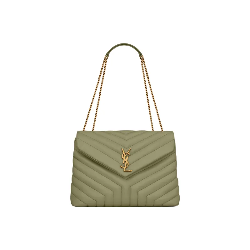 SAINT LAURENT LOULOU Cow Leather Portable Crossbody Bag Shoulder Bag Women's Light Gray Green-0