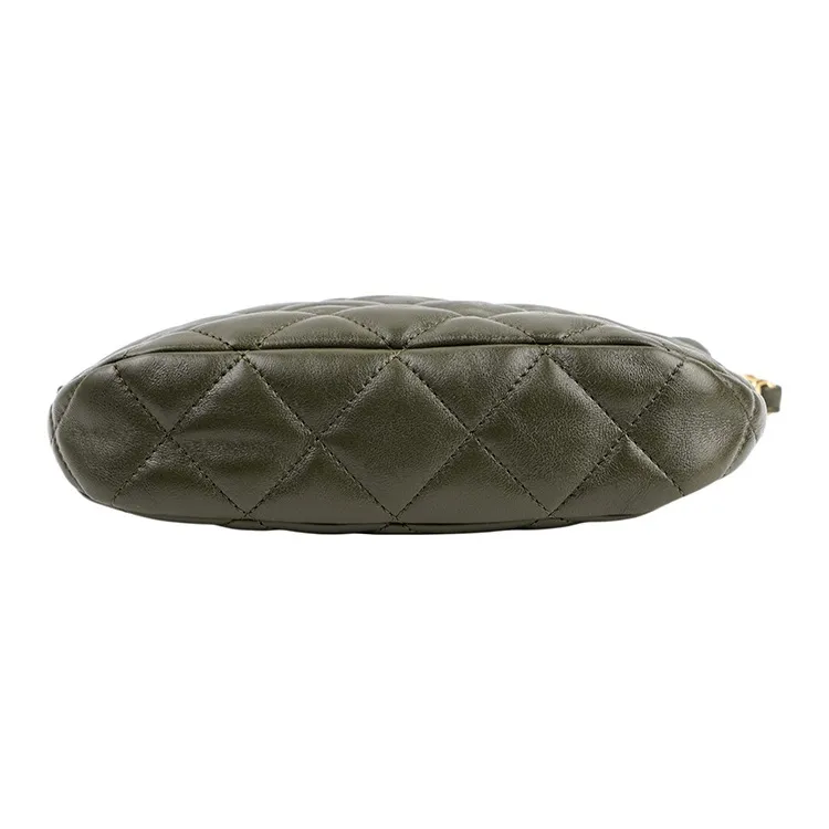 CHANEL Sheepskin Hobo Shoulder Bag, Hippie Handbag Trumpets Women's Green-3