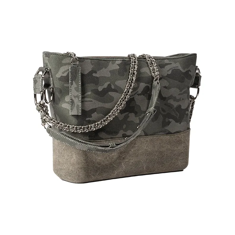 Margin Goods Yarn Khaki Fabric Hobo Bag, Crossbody Bag, Shoulder Bag Large Size Women's Camouflage-6