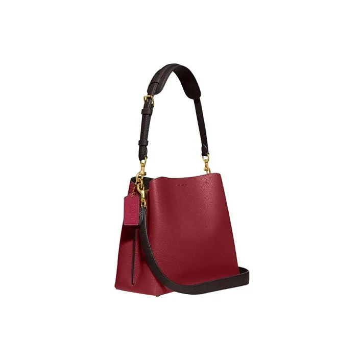 COACH Willow Pebbled Leather Bucket Bag, Shoulder Bag, Crossbody Bag Medium Size Women's Cherry Red-2