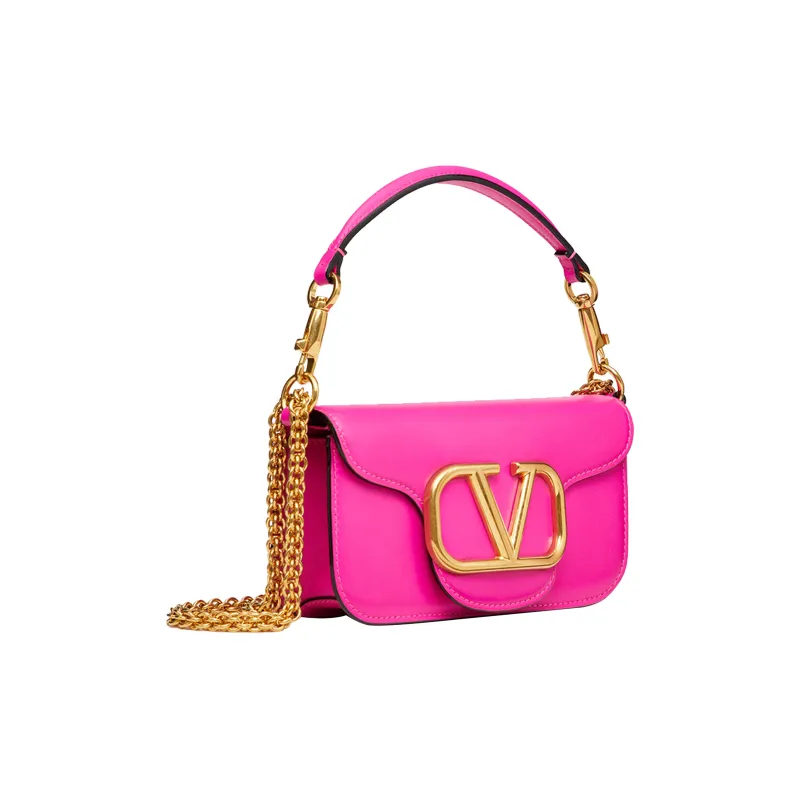 Valentino Locò Calfskin Baguette Bag, Shoulder Bag, Crossbody Bag, Handbag Mini Women's Pink-1