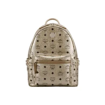 MCM Stark Visetos Leather Backpack Unisex Gold