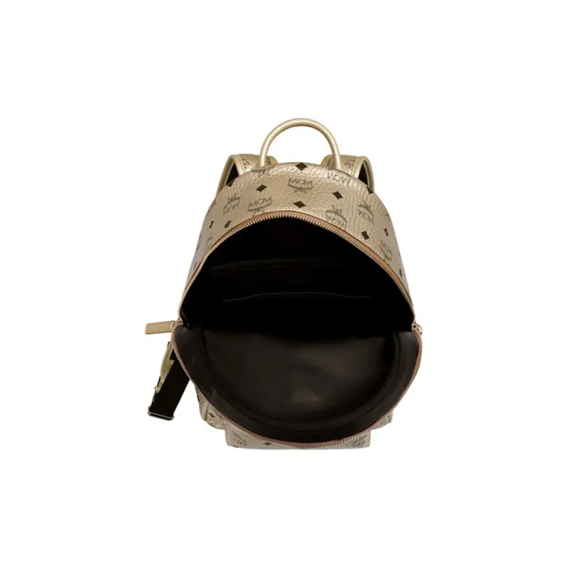 MCM Stark Visetos Leather Backpack Unisex Gold-3