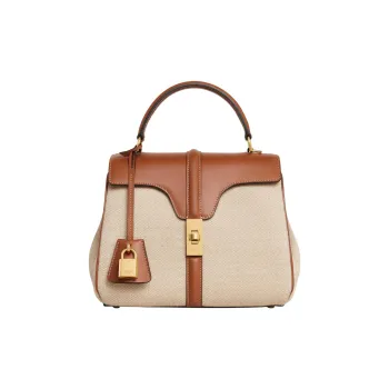 CELINE 16 Fabric With Natural Calfskin Shoulder Bag, Crossbody Bag, Handbag Small Size Women's Natural/Tan