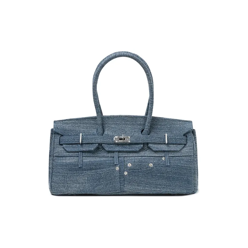 Margin Goods Yarn Fabric Handbag Large Size Women's Blue-0