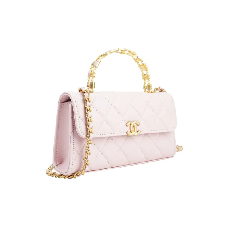 CHANEL Lambskin And Gold Metal Kelly Bag, Shoulder Bag, Crossbody Handbag Tubas Women's Pink-1