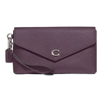 COACH Wyn Cross-Stitch Leather Wrist Bags Clutches Large Size Women's Dark Purple