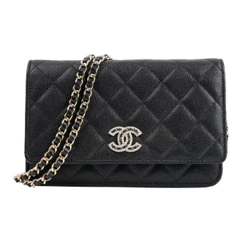 CHANEL WOC Calfskin Wallet On Chain, Shoulder Bag, Crossbody Bag Women's Black