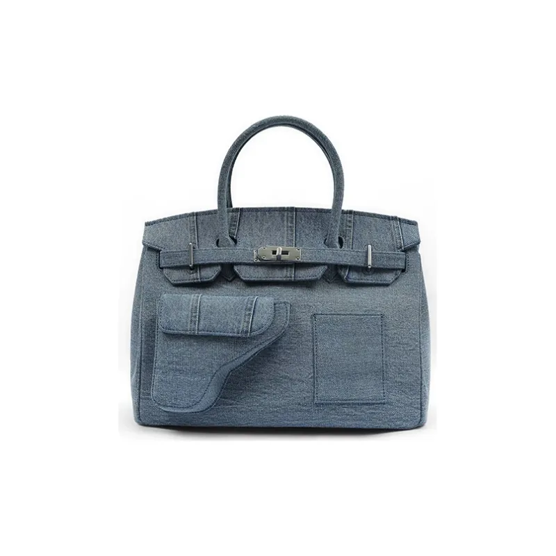 Margin Goods Cotton Handbag Women's Blue-0