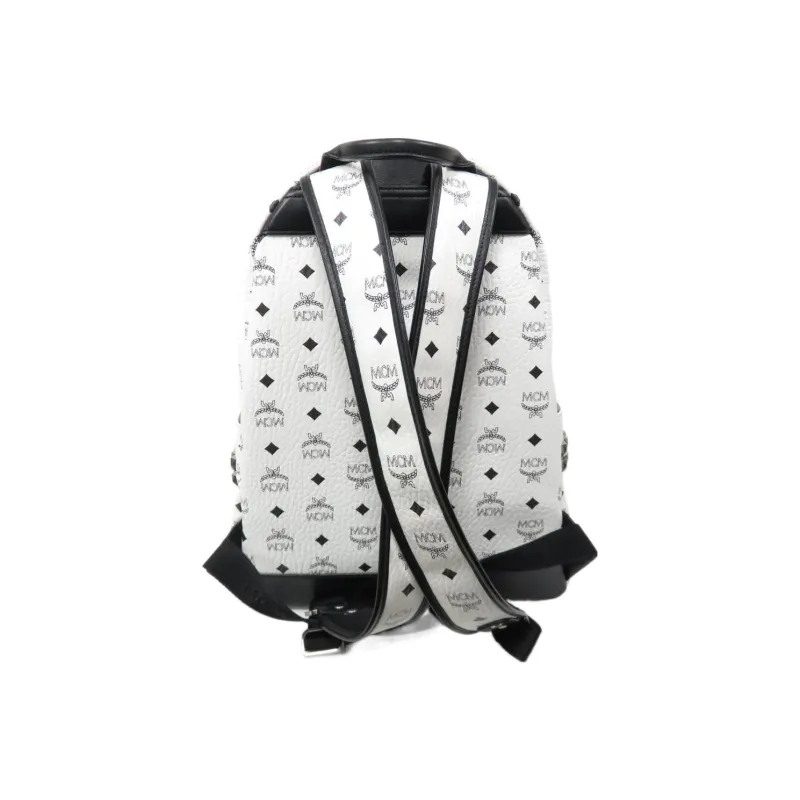 MCM Stark Backpack Visetos Side Studs Medium White-2