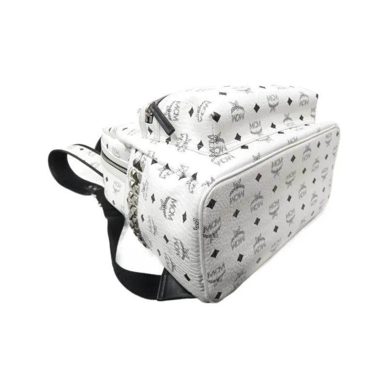 MCM Stark Backpack Visetos Side Studs Medium White-3