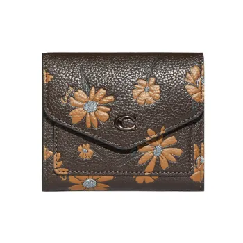 COACH Wyn Pebbled Leather Card Holder Wallet Small Size Women's Dark Brown