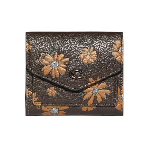 COACH Wyn Pebbled Leather Card Holder Wallet Small Size Women's Dark Brown